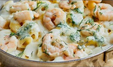 طريقة عمل المكرونة بالوايت صوص والجمبري بالشبت