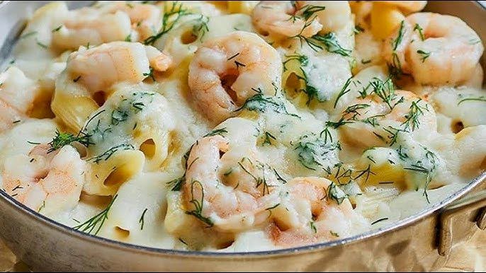 طريقة عمل المكرونة بالوايت صوص والجمبري بالشبت