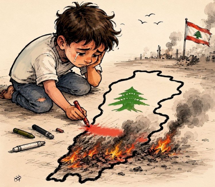 كاريكاتير العرب مباشر.. طفل يرسم ما أحرقته الحرب في جنوب لبنان